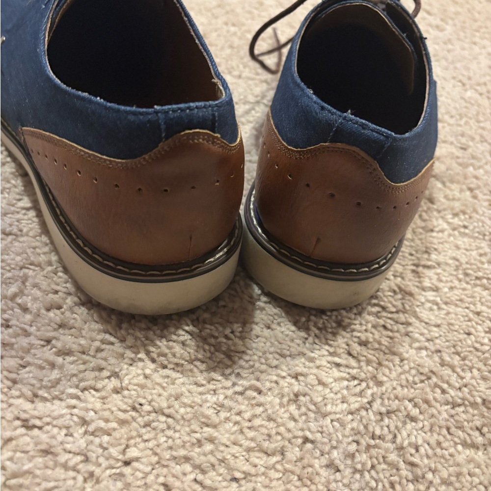 JF J.Ferrar Blue and Brown Oxfords with Minimalist Design - Picture 3 of 5